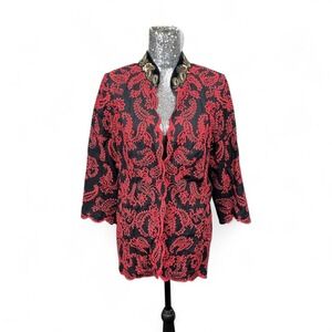 Chico's Gothic Embroidered Beaded Statement Jacket Small Whimsigoth Black Red
